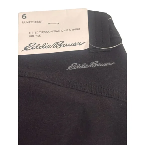 Eddie Bauer Womens Rainier Shorts Black Size 6 Mid Rise Stretch Casual Outdoors - Picture 4 of 7